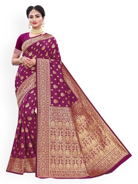 

KALINI Purple & Gold-Toned Poly Silk Woven Design Banarasi Saree