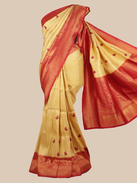 

Pothys Cream-Coloured Pure Silk Printed Banarasi Saree