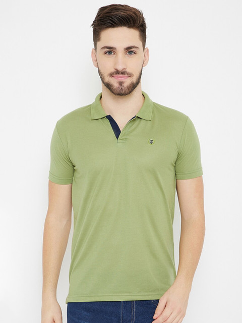 

Duke Men Olive Green Solid Cotton Slim Fit Polo Collar T-shirt