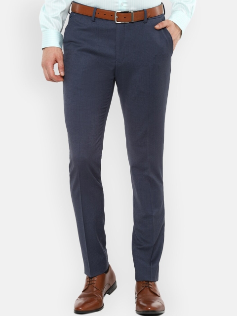 

Louis Philippe Men Navy Blue Slim Fit Self Design Formal Trousers