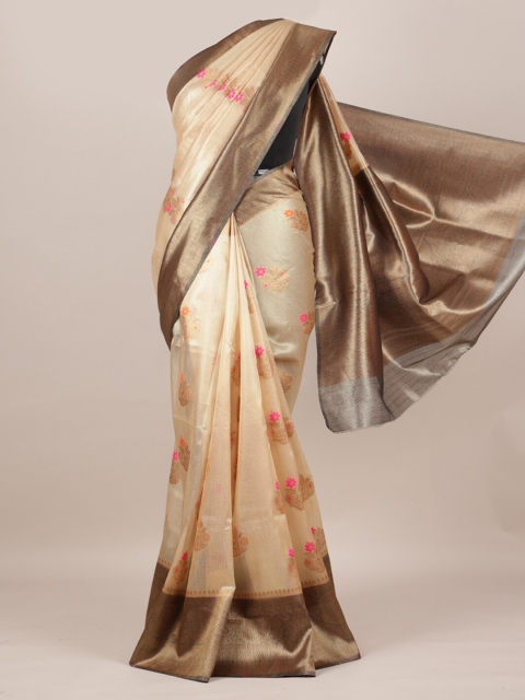 

Pothys Cream-Coloured Checked Saree