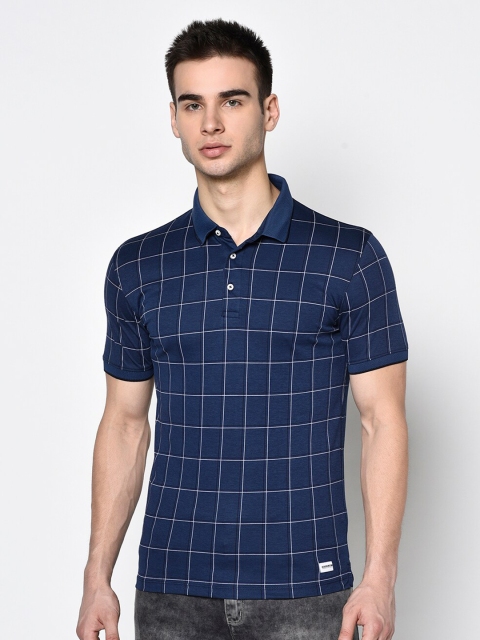 

Octave Men Blue Checked Polo Collar Cotton T-shirt