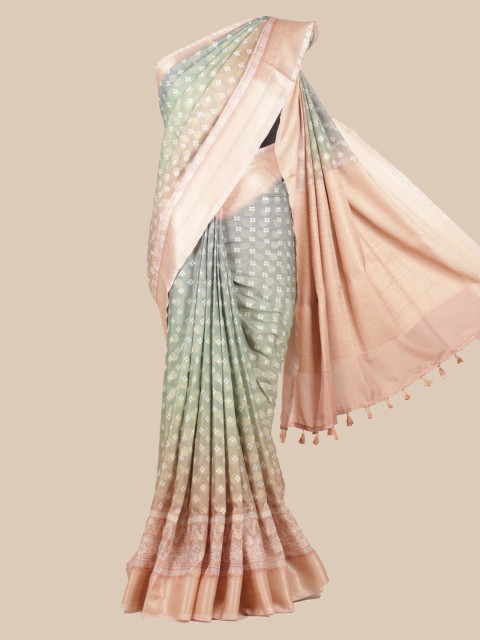 

Pothys Green Printed Linen Blend Saree