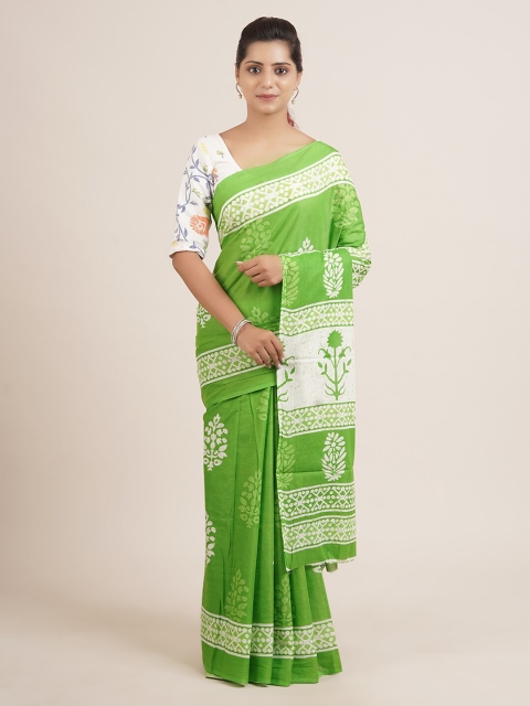 

Pothys Green & White Pure Cotton Printed Saree
