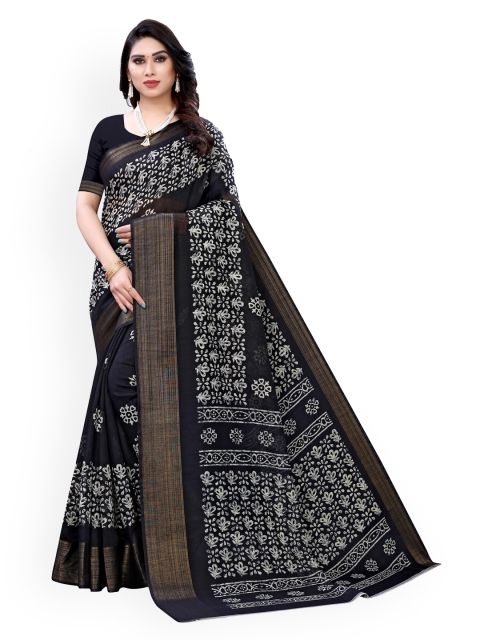 

KALINI Black Printed Polycotton Saree