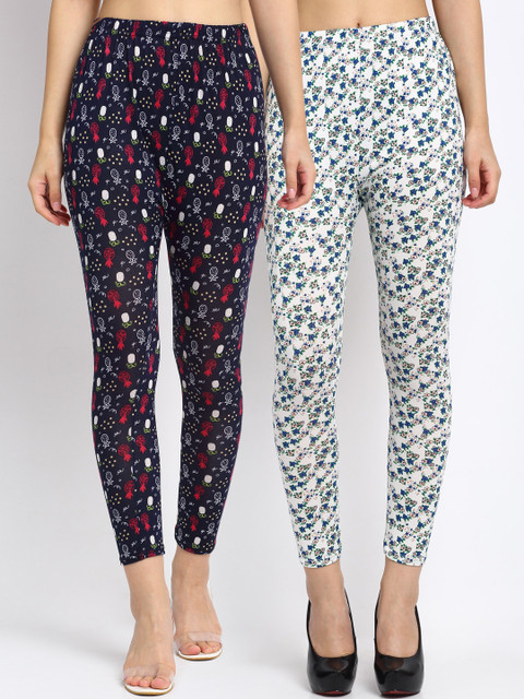 

NEUDIS Women Pack of 2 Abstract Printed Ankle Length Leggings, Beige