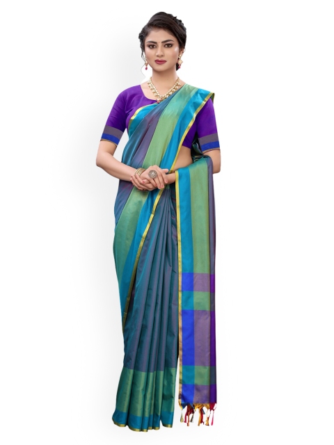 

KALINI Blue Poly Silk Colourblocked Banarasi Saree