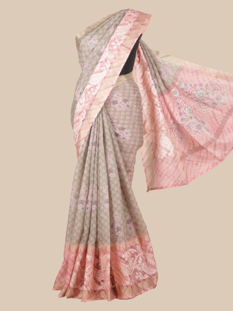 

Pothys Cream-Coloured & Pink Linen Blend Woven Design Saree