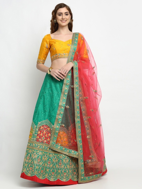 

panchhi Women Sea Green & Yellow Semi-Stitched Lehenga Choli with Dupatta