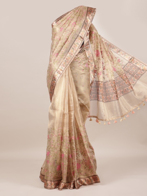 

Pothys Gold-Toned Printed Linen Blend Saree