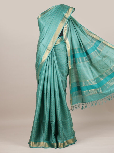 

Pothys Turquoise Blue & Gold-Toned Pure Silk Woven Design Tussar Saree