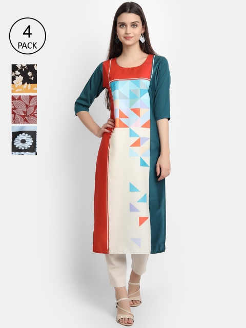 

Ethnic basket Women Pack Of 4 Printed Crepe Kurtas, Multi