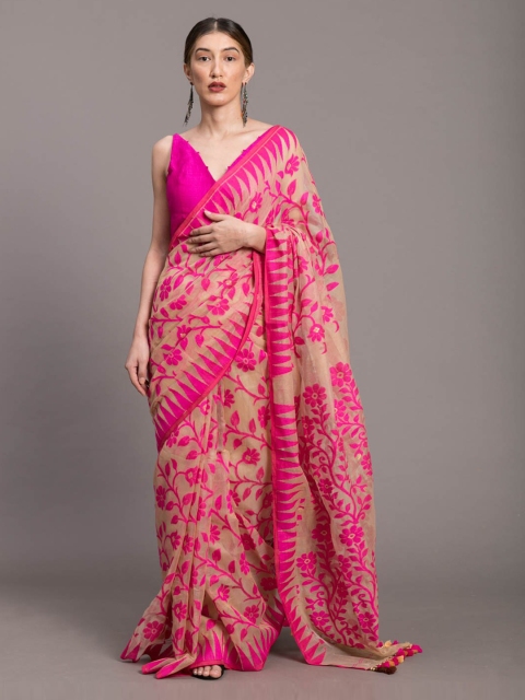 

Suta Beige & Pink Polycotton Woven Design Saree