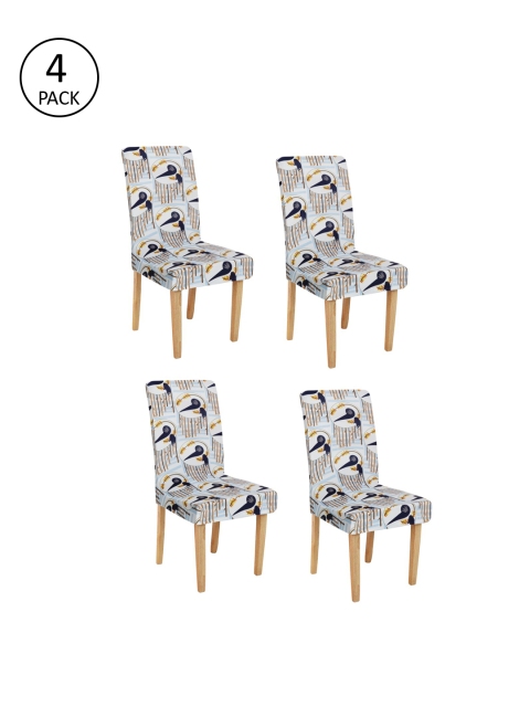 

Rajasthan Decor Set Of 4 White & Blue Printed Chair Covers