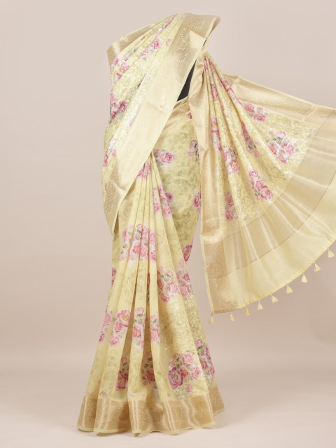 

Pothys Yellow Printed Linen Blend Saree