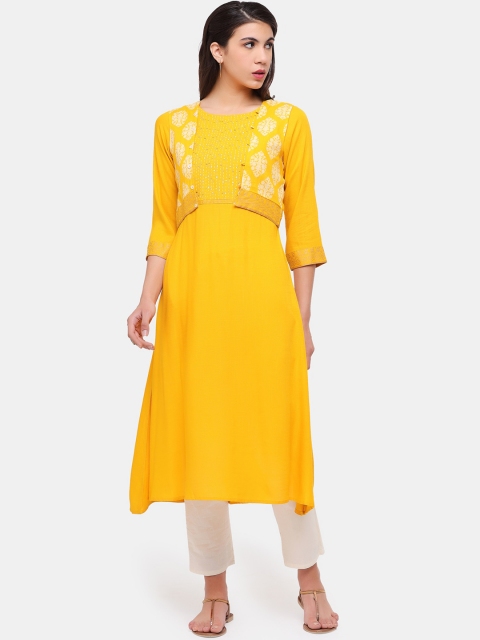 

IMARA Women Yellow Embroidered Kurta