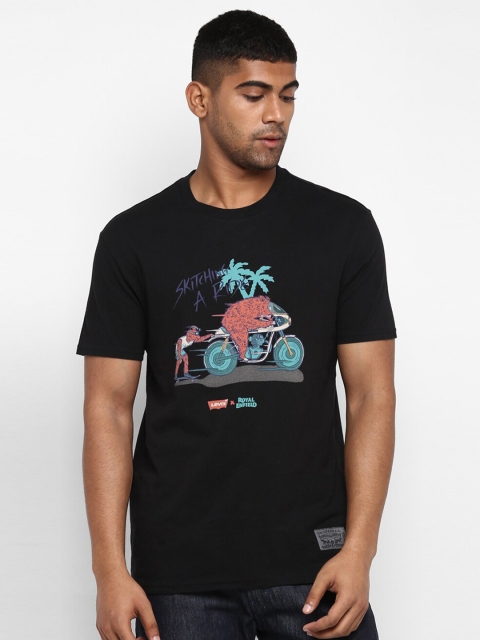 

Royal Enfield Men Solid Dyed Black Printed Round Neck Pure Cotton T-shirt