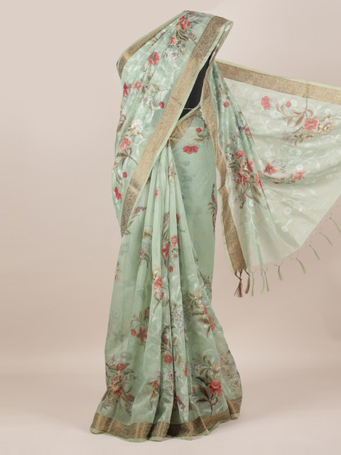 

Pothys Green Woven Design Linen Blend Saree