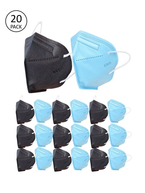 

OOMPH Pack Of 20 Black & Blue Solid 5-Ply Protective Outdoor N95 Masks