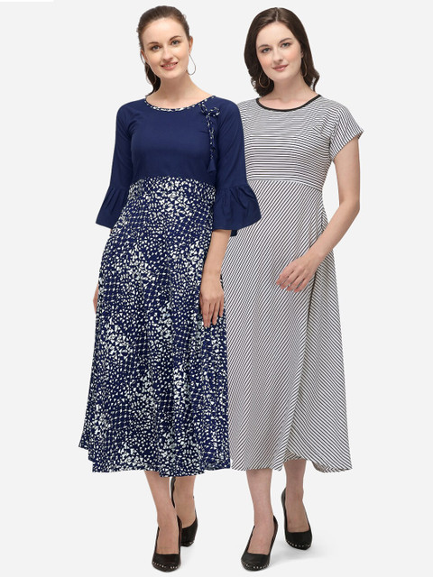 

SAADHVI Pack of 2 Printed Midi Dresses, White