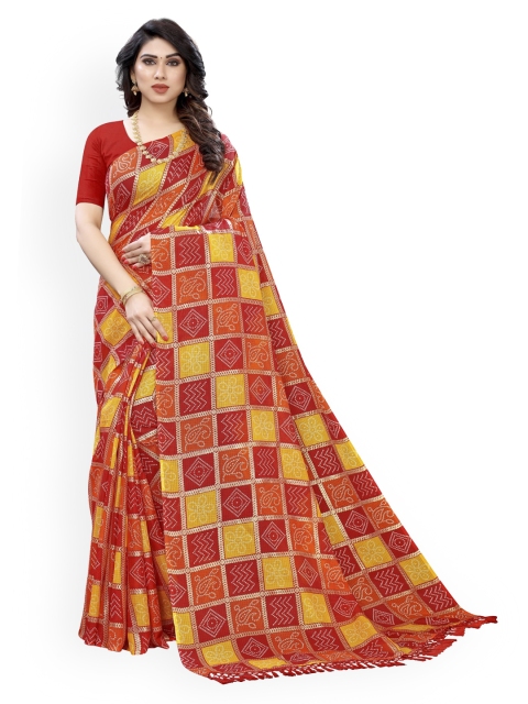 

KALINI Red & Yellow Silk Cotton Printed Bandhani Saree