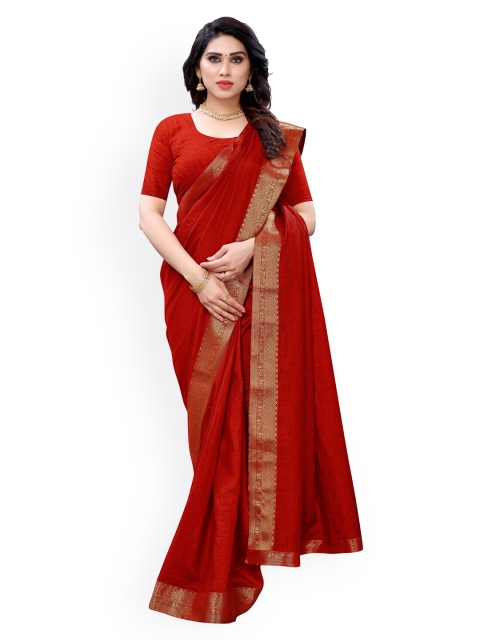 

KALINI Red Solid Poly Silk Saree
