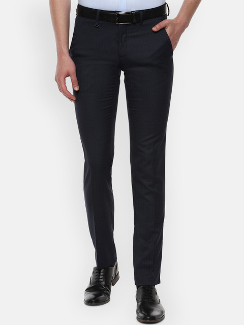 

Van Heusen Men Navy Blue Slim Fit Solid Formal Trousers