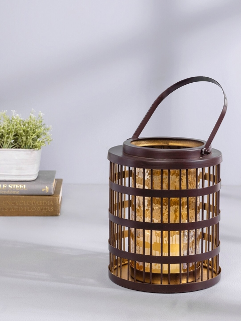 

Pure Home and Living Gold-Toned & Brown Caged Lantern Candle Holder