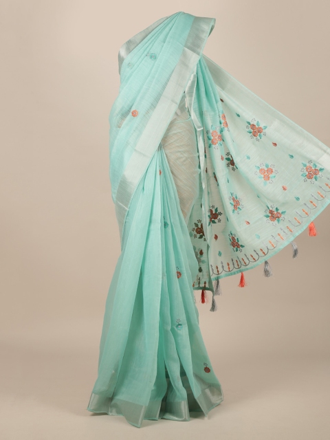 

Pothys Turquoise Blue Embroidered Jute Silk Saree