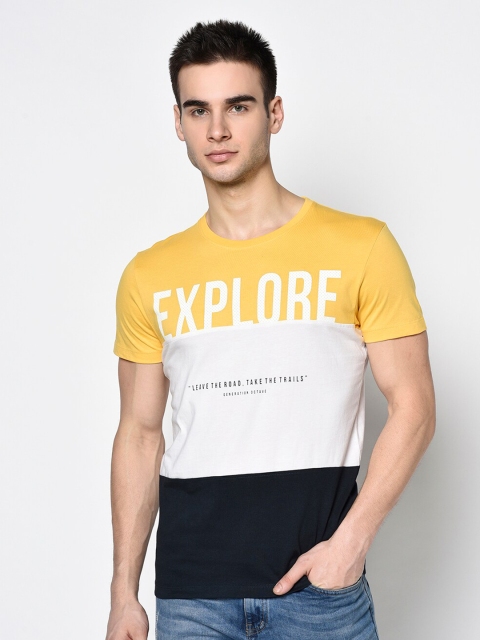 

Octave Men Yellow & Grey Colourblocked Cotton T-shirt