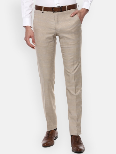 

Van Heusen Men Beige Checked Slim Fit Formal Trousers