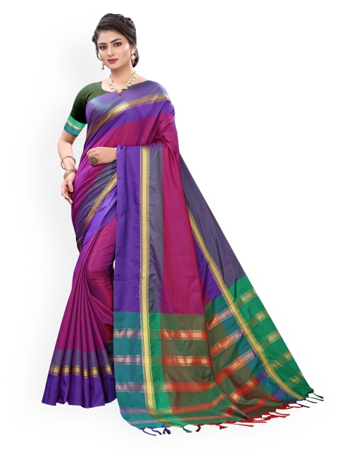 

KALINI Purple & Blue Poly Silk Solid Banarasi Saree