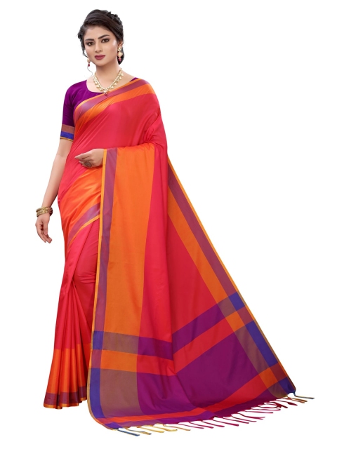 

KALINI Pink Poly Silk Solid Banarasi Saree