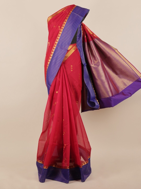 

Pothys Red & Blue Silk Cotton Woven Design Saree