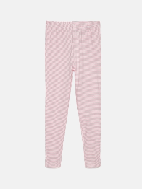

ZION Girls Pink & White Striped Ankle-Length Leggings