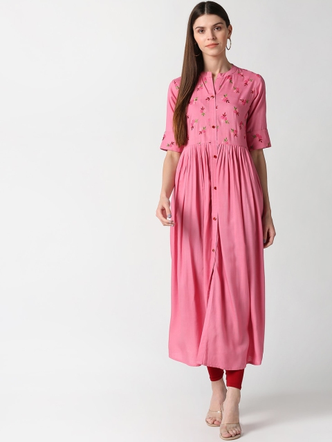 

mokshi Women Pink Ethnic Motifs Embroidered Anarkali Kurta