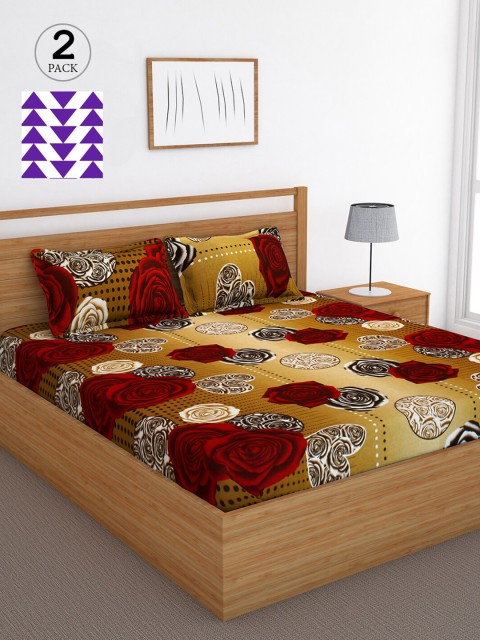 

Bedspun Brown & Purple Floral 120 TC Cotton 2 Queen Bedsheet with 4 Pillow Covers