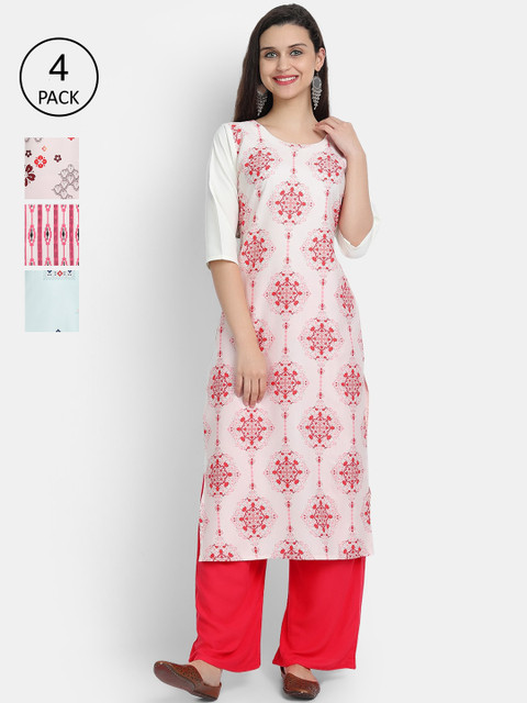 

Ethnic basket Women Set of 4 Multicoloured Printed Crepe Kurta, Multi