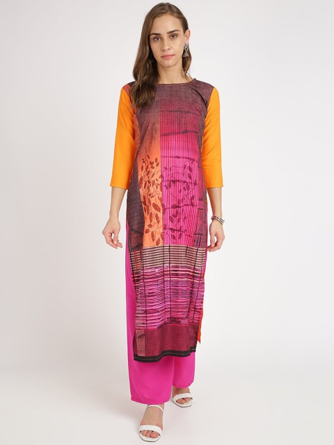 

Florence Women Pink & Orange Printed Straight Kurta & Palazzos