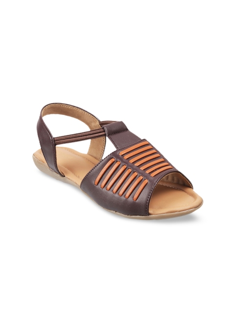 

WALKWAY by Metro Women Coffee Brown & Orange Striped Open Toe Flats