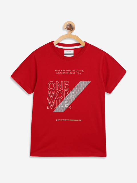 

Octave Boys Red Printed Round Neck Cotton Pure Cotton T-shirt