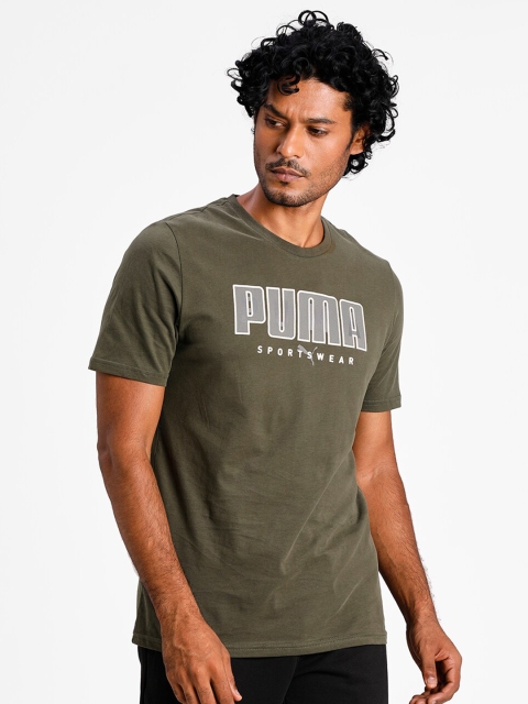 

Puma Men Olive Green & White Printed Round Neck T-shirt