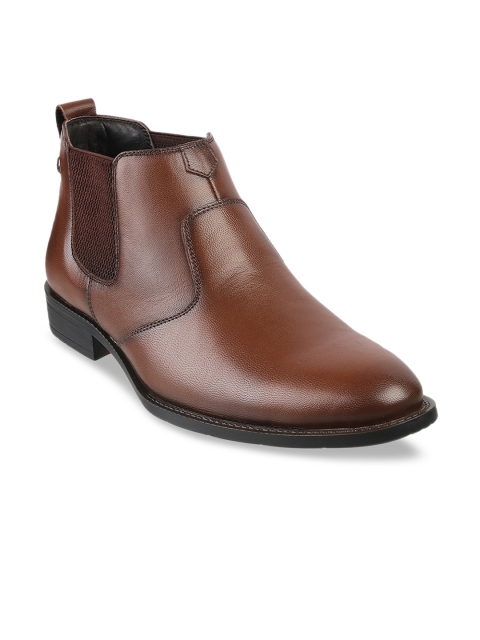 

Mochi Women Tan Brown Solid Leather Formal Slip-Ons