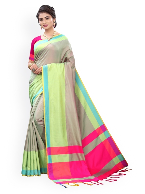 

KALINI Green & Pink Poly Silk Solid Banarasi Saree