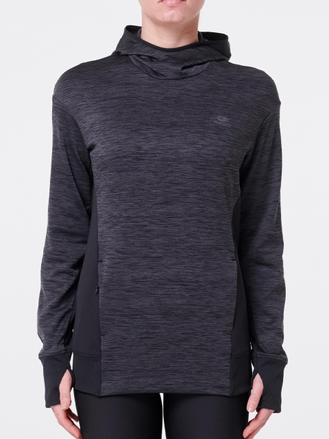

Kalenji By Decathlon Women Black Self Design Hooded T-shirt