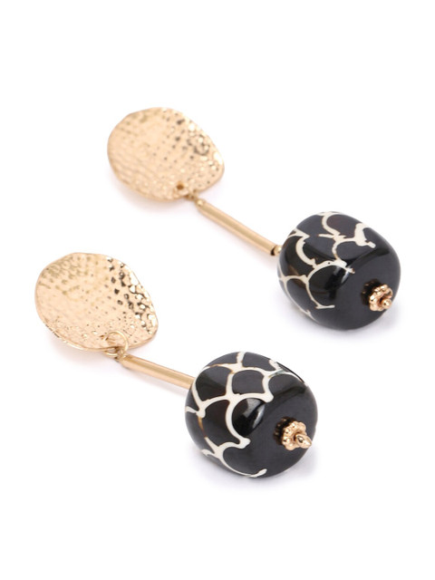 

FOREVER 21 Navy Blue & Gold-Toned Marble Spherical Drop Earrings