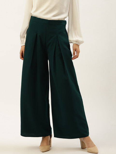 

Cottinfab Women Green Flared Parallel Trousers