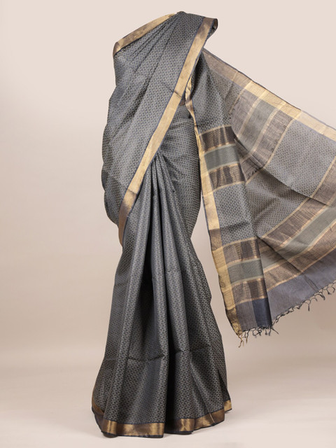 

Pothys Grey Solid Tussar Saree