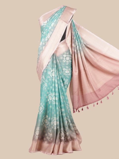 

Pothys Sea Green & Peach-Coloured Linen Blend Woven Design Saree