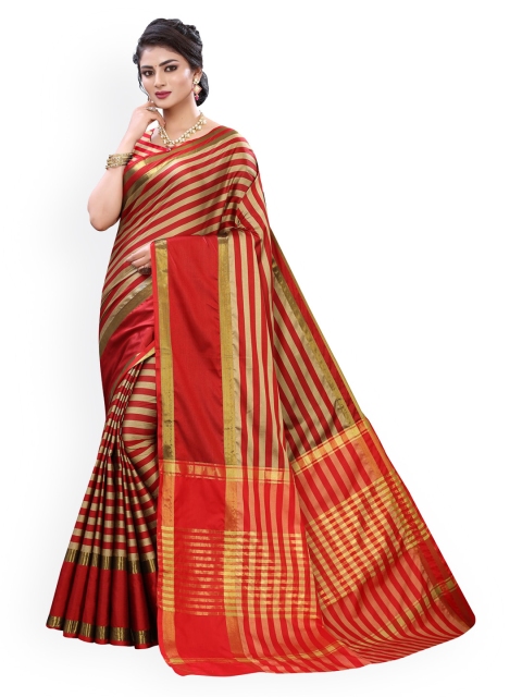 

KALINI Red Poly Silk Striped Banarasi Saree